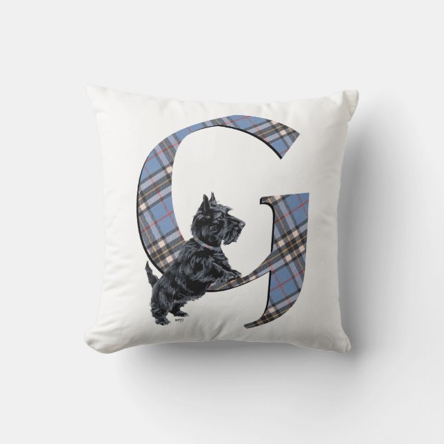 Skotsk Terrier Monogram G Kudd Kudde (Framsida)