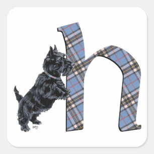 Skotsk terrier-monogram H Fyrkantigt Klistermärke