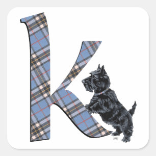 Skotsk Terrier Monogram K Fyrkantigt Klistermärke