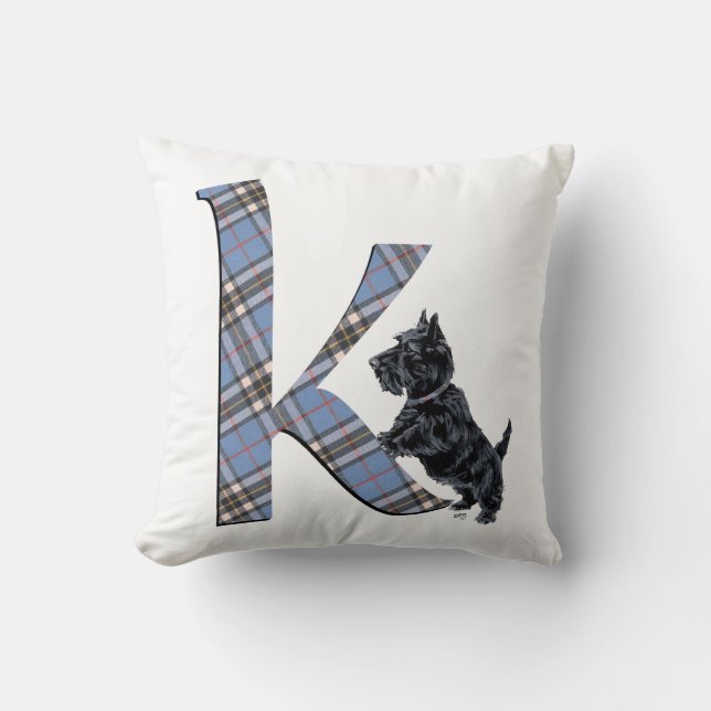 Skotsk Terrier Monogram K Kudde (Framsida)