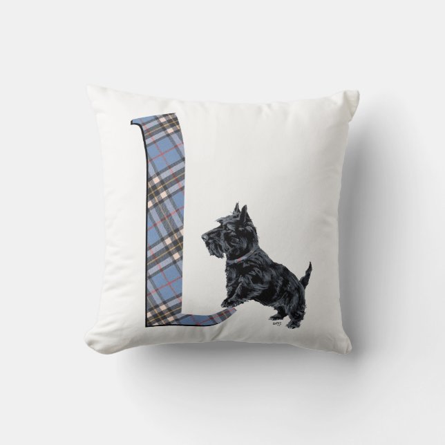 Skotsk Terrier Monogram L Kudd Kudde (Framsida)