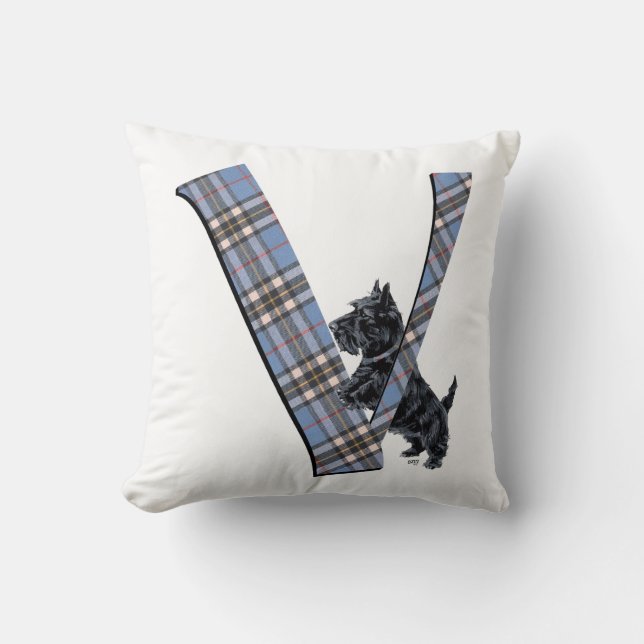 Skotsk Terrier Monogram V Kudd Kudde (Framsida)