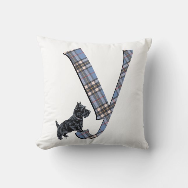 Skotsk Terrier Monogram Y Kudd Kudde (Framsida)