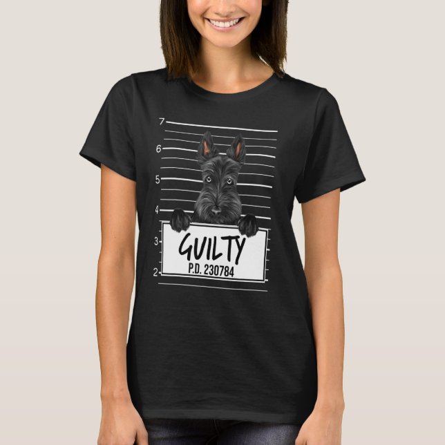 Skotsk Terrier Mugshot Skyldig Hund T Shirt (Framsida)