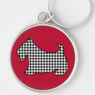 Skotsk terrier-nyckelring rund silverfärgad nyckelring