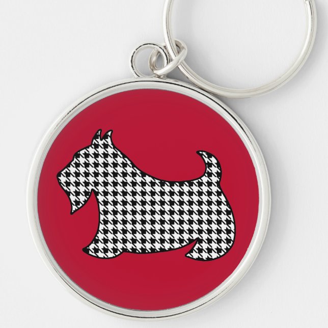 Skotsk terrier-nyckelring rund silverfärgad nyckelring (Framsidan)