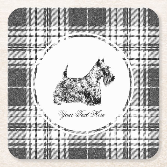 Skotsk terrier och Plaid-personalisering Underlägg Papper Kvadrat (Framsidan)