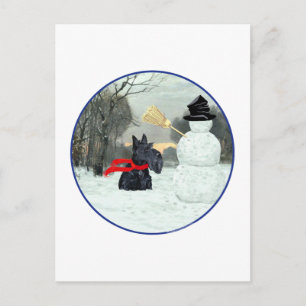 Skotsk terrier och snöman vykort