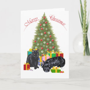 Skotsk terrier och svart katt jul helgkort