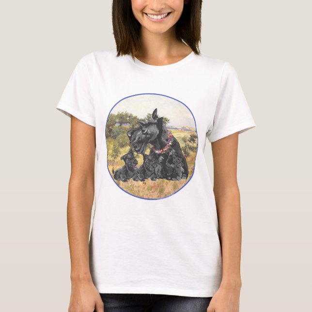Skotsk terrier och valpar t shirt (Framsida)