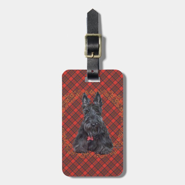 Skotsk terrier på tartan bagagebricka (Vertikal Framsida)