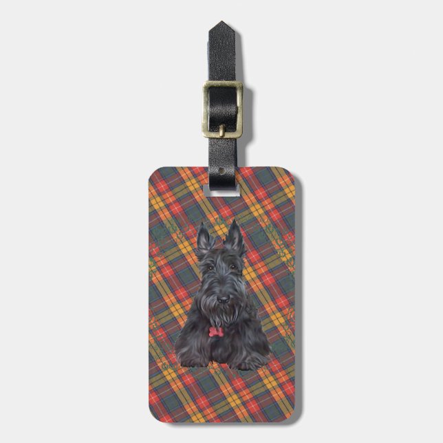 Skotsk terrier på tartan bagagebricka (Vertikal Framsida)