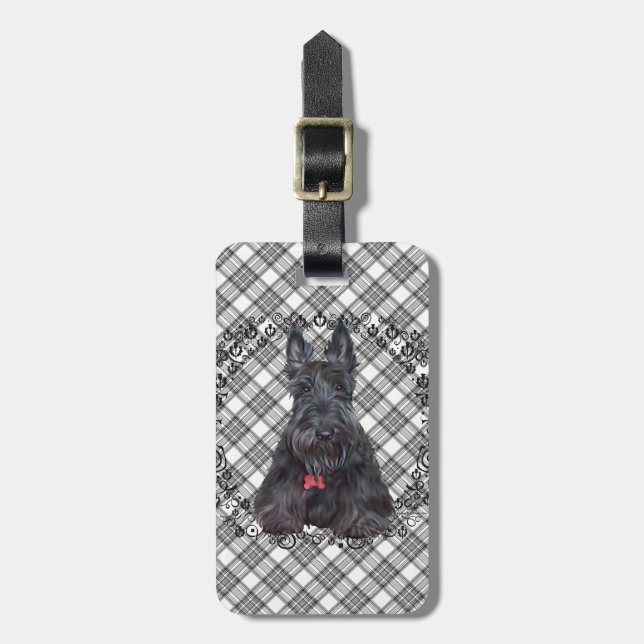 Skotsk terrier på tartan bagagebricka (Vertikal Framsida)