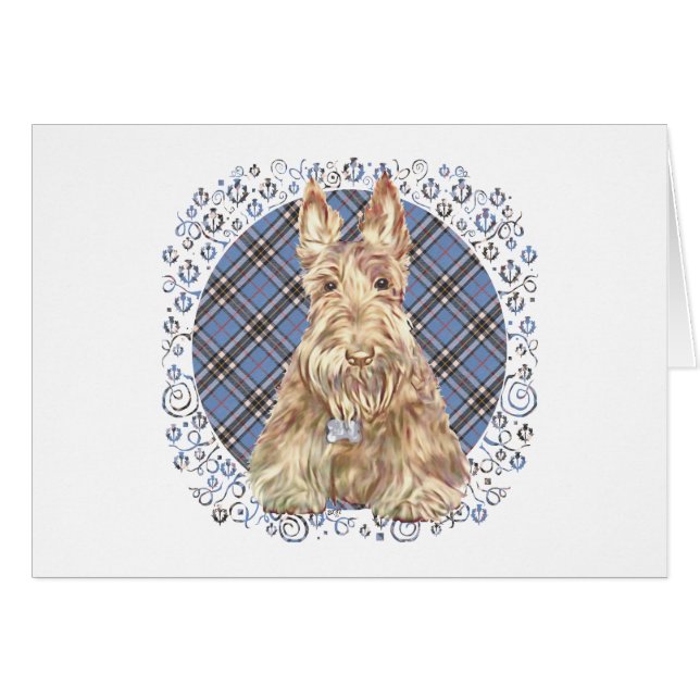 Skotsk terrier på tartan hälsningskort (Framsidan Horizontal)