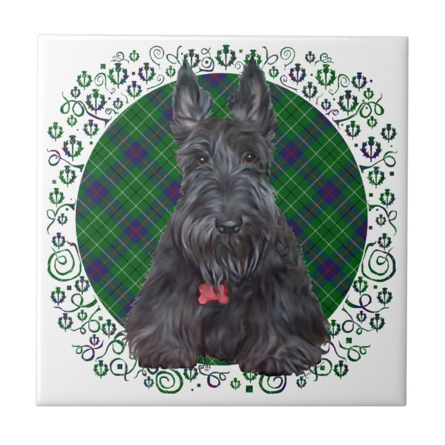 Skotsk terrier på tartan kakelplatta (Framsidan)