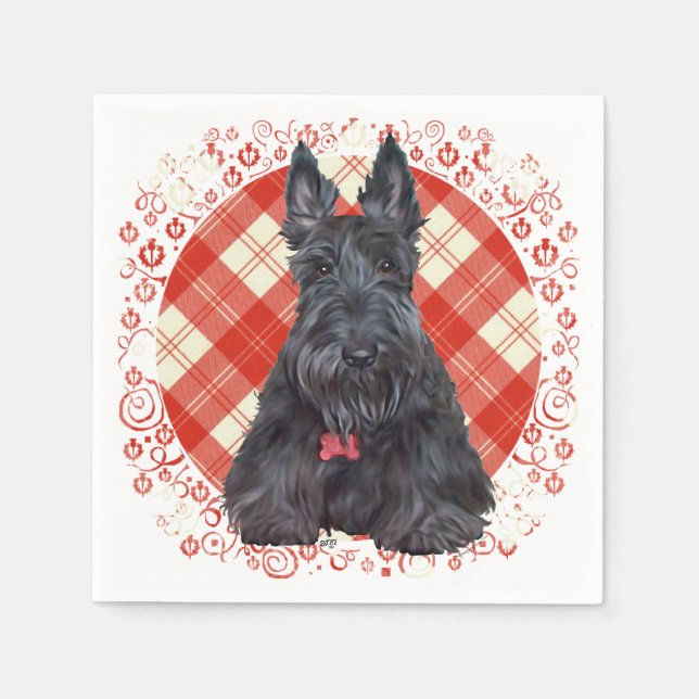 Skotsk terrier på tartan pappersservett (Framsidan)