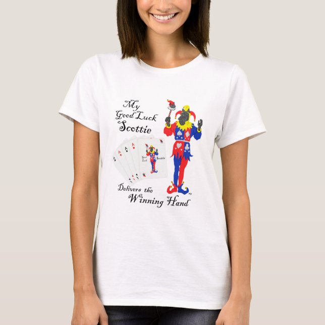 Skotsk Terrier Poker Lycka Till T Shirt (Framsida)
