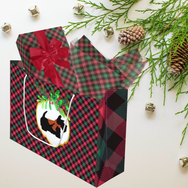 Skotsk terrier röd grön rutig  (Fun Scottish terrier on a red green black plaid!)