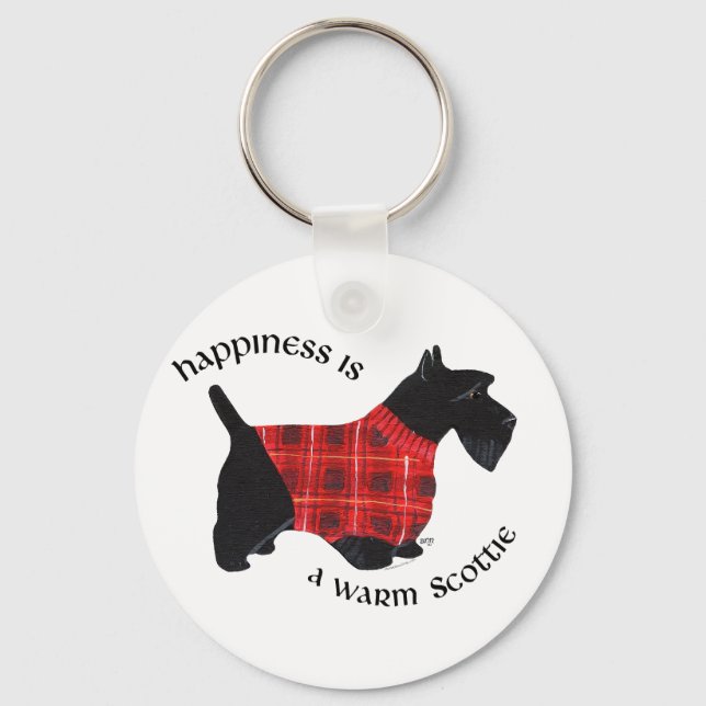 Skotsk Terrier Röd och svart Plaid Tröja Nyckelring (Framsida)