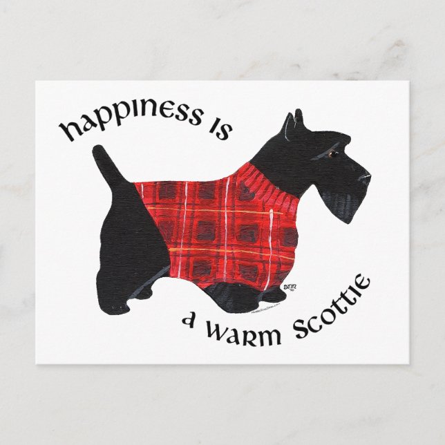 Skotsk Terrier Röd och svart Plaid Tröja Vykort (Framsida)