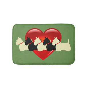 Skotsk terrier/rött hjärta/Salvia/zazzle grön Badrumsmatta
