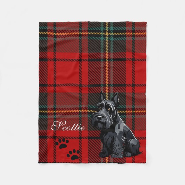 Skotsk terrier (Scotty) Tartan. Redigerbar Fleecefilt (Framsidan)