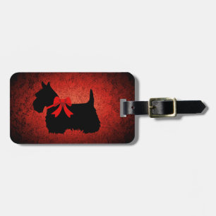 Skotsk Terrier, silhouette, pilbåge, röd granit Bagagebricka