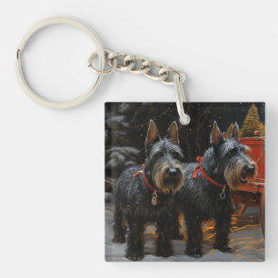Skotsk terrier snöig släde juldekoration 