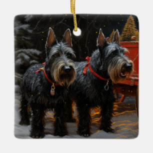 Skotsk terrier snöig släde juldekoration
