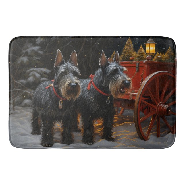 Skotsk terrier Snöig släde Juldekoration Badrumsmatta (Framsidan)