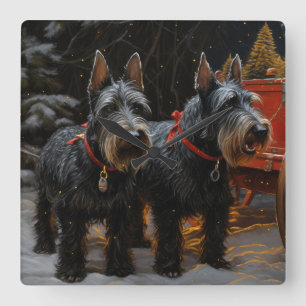 Skotsk terrier Snöig släde Juldekoration Fyrkantig Klocka
