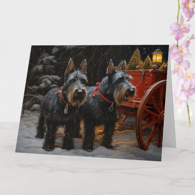 Skotsk terrier snöig släde juldekoration  kort (Orkide)