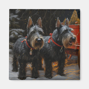 Skotsk terrier snöig släde juldekoration magnet