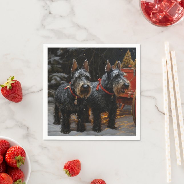Skotsk terrier snöig släde juldekoration  pappersservett (Insitu)