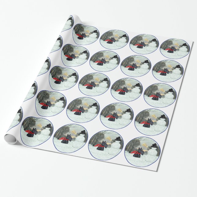 Skotsk Terrier Snöman Presentpapper (Utrullad)