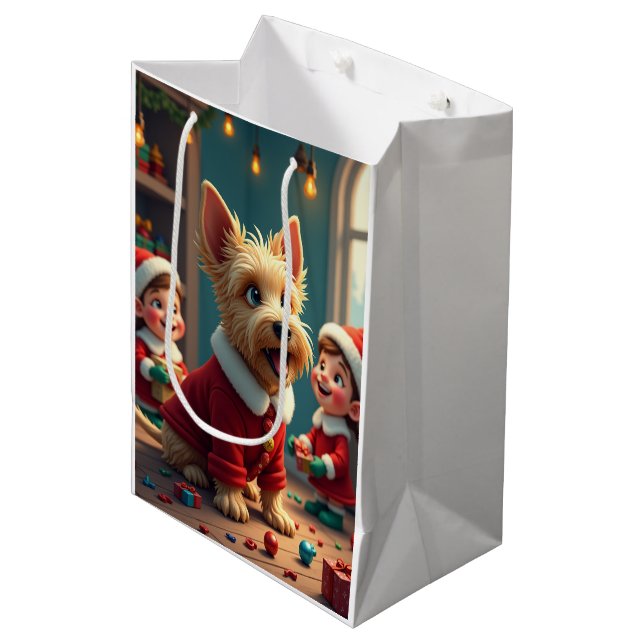 Skotsk terrier som hjälper Santas tomtar jul (Framsidan Vinklad)