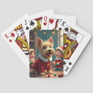 Skotsk terrier som hjälper Santas tomtar jul Casinokort