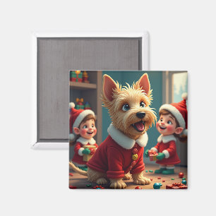 Skotsk terrier som hjälper Santas tomtar jul Magnet