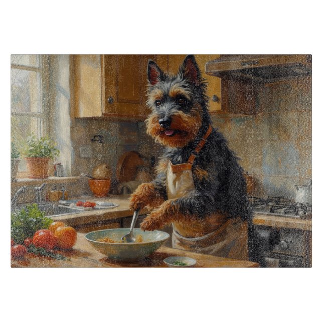 Skotsk terrier som lagar mat i köket (Framsidan)