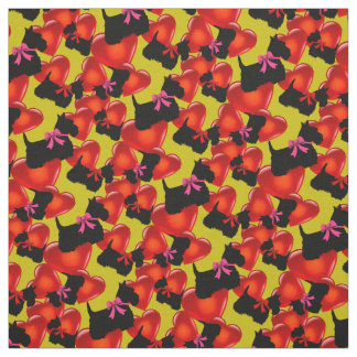 Skotsk terrier svart, hjärtan, röd/rosa båge tyg