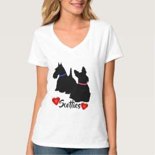 Skotsk terrier/svart silhuett rosa/blå halsband t shirt