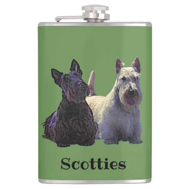 Skotsk terrier svart/vete, sittande/stående fickplunta (Framsidan)