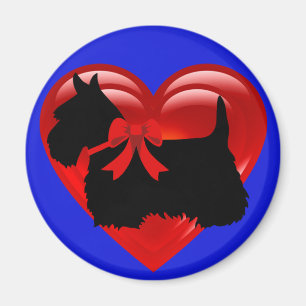 Skotsk terrier svart/vit röd hjärta/slips magnet