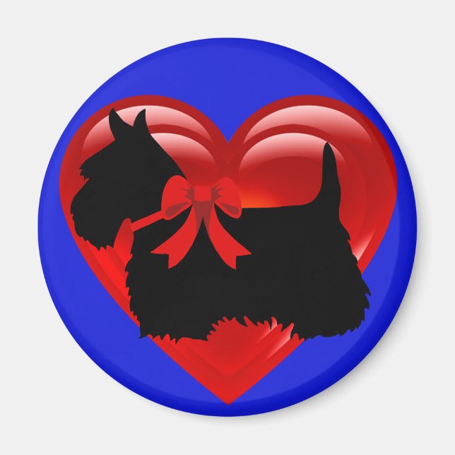 Skotsk terrier svart/vit röd hjärta/slips magnet (Framsidan)