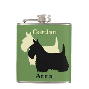 Skotsk terrier svart/vit siluett/namn fickplunta