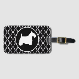 Skotsk Terrier svartvita Quatrefoil Bagagebricka