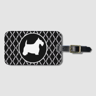 Skotsk Terrier svartvita Quatrefoil Bagagebricka