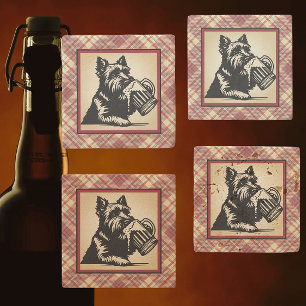 Skotsk terrier-tartan-rutig jordtoner stenunderlägg