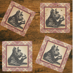Skotsk Terrier Tartan Rutmönster Jordtoner Stenunderlägg