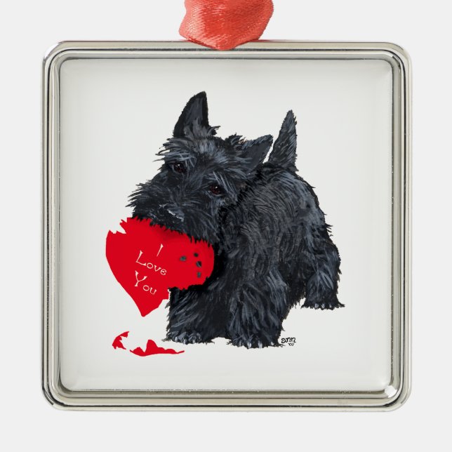 Skotsk terrier-valentin julgransprydnad metall (Framsidan)